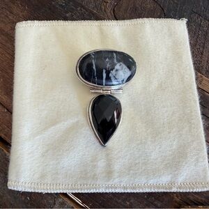 Stunning Sterling Silver Black & White Stone Statement Pendant
